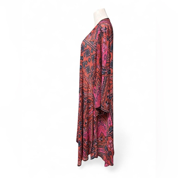 Torrid Boho Tribal Kimono Duster Pink Rust Print Size 5 (5x) - Picture 9 of 12